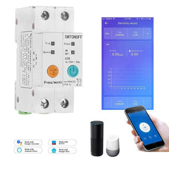 Single Phase Din Rail WIFI Smart Switch Energy Meter Leakage Protection Remote Read KWh Meter Wattmeter Works with Alexa Google 2P 63A