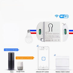 Mini WiFi+Bluetooth Smart Switch App Control Voice Control Light Intelligent Remote Control Switch Module for Smart Home Work with Alexa Google Home