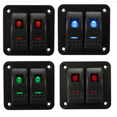12V 24V 2 Gang Waterproof LED Car Marine Truck Boat RV Rocker Switch Panel
