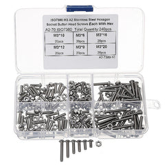 M3SH2 M3 Stainless Steel Hex Socket Button Head Cap Screw Bolts Nuts Assortment 240pcs