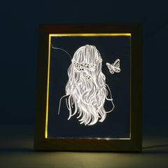 3D Photo Frame Illuminative LED Night Light Wooden Girl Christmas USB Lamp