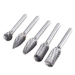 5Pcs 6x12mm Carbide Burr Set with 6mm Shank Double Cut Solid Carbide Rotary Burr Set for Die Grinder Drill Metal Wood Carving Engraving