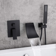Waterfall Wall-Mount Tub Faucet with Handheld Shower Head Chrome Spout Bathtub Hand Solid Brass Wall Mount Filler for Bathroom