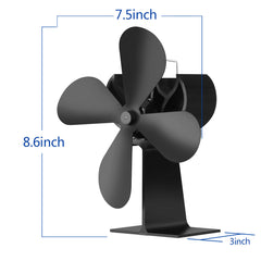 2 Pcs FFAN01 4 Blade Fireplace Fan Eco Friendly Quiet Winter Thermal Heat Power Fan Wood Burner Stove Fan Home Travel - Black