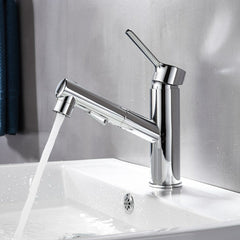 Bathroom Basin Faucet with Pull Out Sprayer Fountain Brushed Nickel Hot Cold Mixer Tap Updated Three Modes Sprayer