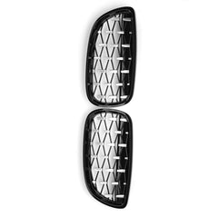 2PCS Front Grille Grill Black&Chrome Diamond Style For BMW 3 Series