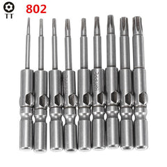 9Pcs 802 Torx Screwdriver Bits Set T5-T25 6mm Round Shank Electric Screwdriver Bits