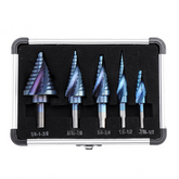 5pcs HSS Blue Nano Coating Step Drill Bit Set Spiral Flute Multiple Hole 1/8 to 1-3/8 Inch 50 Sizes with Aluminum Case or Opp Bag