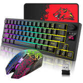 64-Keys Translucent RGB Gaming Wireless Keyboard with Adjustable Mouse Pad for PC Laptop Gamer