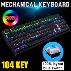 Wired Mechanical Keyboard Blue Switch 104-Key Suspended Keycaps RGB Backlit Mechanical Gaming Keyboard