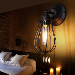 40W Rustic Vintage Wall Light Industrial Style Iron Sconce Lamp Wired Cage Fixture 220V