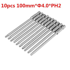 10pcs 100mm*4.0*PH2 Hex Shank Cross Head Magnetic Screwdriver Bits Set