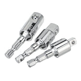 3Pcs 360 Degree Rotating Square Head Universal Adapter 1/4 3/8 1/2 Inch Sleeve Connecting Rod