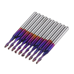 10pcs 3.175mm Shank 2mm End Mill Blue Coated Spiral Ball Nose CNC Milling Cutter