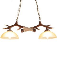 Vintage Antler Resin Double Light Deer Horn Pendant Chandelier Lamp Dinning Bar