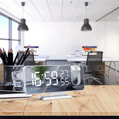 Digital Alarm Clock Electronic USB Wake Up FM Radio HD Red Projection Time Temperature and Humidity Display Table Clock