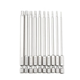 10Pcs S2 Alloy Steel T6-T40 100mm Magnetic Torx Screwdriver Bits 1/4 Inch Hex Shank