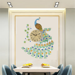 Home Large Metal Peacock Luxury Diamond Wall Mounted Clock Living Room Art Decor