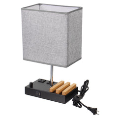 Table Lamp with 2 Phone Stands Dimmable USB Lamp Grey Table Lamp Built in 2 USB Ports & 2 AC Outlet, Bedside Lamps Idea