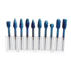 10Pcs 3mm Shank Blue Nano Tungsten Carbide Burrs 6mm Head Rotary File Set