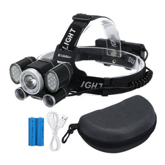 LED Headlamp Flashlight Zoom Ultra Bright 5 Modes USB Rechargeable Work Lamp for Camping Jogging Cycling