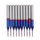 10pcs 3.175mm Shank Blue Coated Spiral Flat End Mill Two Flute CNC Milling Cutter
