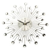 33cm Clear Diamante Crystal Effect Jeweled Sunburst Silver Metal Wire Wall Clock