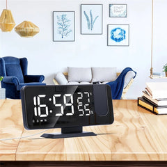 LED Mirror Alarm Clock Big Screen Temperature and Humidity Display with Radio and Time Projection Function Electronic Clock Rechargeable
