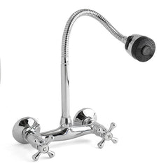 Kitchen Sink Faucet Hot Cold Mixed Taps Stretchable Shower Spray Type Wall Mount Bathroom