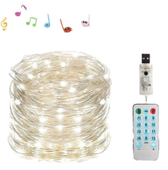 LEDs Music Fairy String Light Silver Wire Twinkle Starry Lights with Remote Control Timer 32.8ft