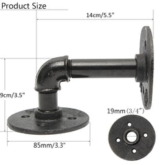 2Pcs Steampunk Industrial Pipe Scaffold Board Shelf Brackets Black Iron 14x9cm