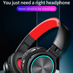 Foldable Bluetooth 5.0 Headphone RGB Light Strong Bass Volume Control Headset With Mic for Mobile Phones