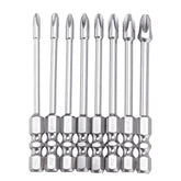 8Pcs 75mm/100mm Length Impact Phillips Screwdriver Bit High Torque Cross Screwdriver Bit S2 Strong Magnetic Screwdriver Bit