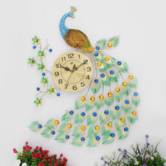 Home Large Metal Peacock Luxury Diamond Wall Mounted Clock Living Room Art Decor