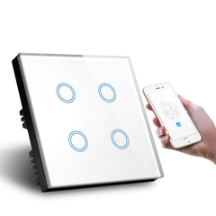 WiFi Smart Light Switch Touch Screen 4 Gang Alexa Voice Control Wall Wifi Tuya Switch 1000W Crystal Glass Panel With Power Statistics Function