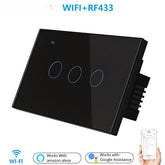 US WiFi+RF Smart Lights Wall Touch Switch APP Voice Remote Control Wireless Lamp Smart Home Switch,3 Gang 1/2 Way