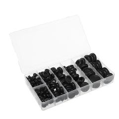 170Pcs Rubber Sealing Ring Black Grommets Gasket Assortment Kit O Ring With Plastic Box