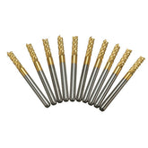 10pcs 3.175mm Titanium Coated Carbide End Mill Engraving Bits For CNC Rotary Burrs