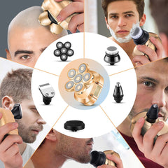 6-in-1 Multifunctional Shaver Grooming Kit 8D Flaoting Heads Electric Shaver LED LCD Intelligent Display Waterproof Electric Shaver