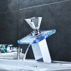 Color LED Changing Waterfall Faucet Bathroom Sink Glass Mixer TapColor LED Changing Waterfall Faucet Bathroom Sink Glass Mixer Tap