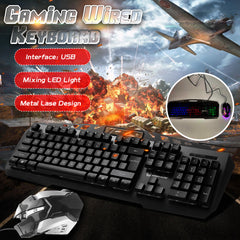 Colorful Backlight Alloy Panel USB Wired Gaming Keyboard 2400DPI LED Gaming Mouse Combo