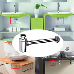 Standard 1-1/4'' Chrome Brass Round Bottle Waste Trap P-Trap Bathroom Basin Sink Pipe Cleaner