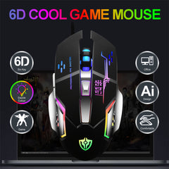 Wired Gaming Mouse Metal Base 800-3200DPI 4 Colors Breathing Backlight Ergonomic Home Office Mice for Desktop Computer Laptop PC