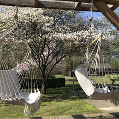 Hammock Cotton Swing Camping Rope Chair Wooden Beige Tasse Patio
