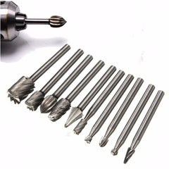 10pcs 1/8 Inch Shank Milling Rotary File Burrs Set Wood Carving Rasps Router Bits Grinding Head