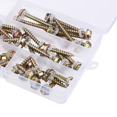 60Pcs M5 Colored Hex Drive Washer Head Screw 19-50mm Self Tapping Wood Bolt w/ 2Pcs Sockets Kit