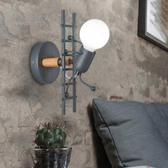 Wall Lamp Creative Small Man Iron Lights Metal Simple Cartoon Robot Sconce Lamps For Indoor Art Decor Light Without Bulb
