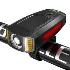 Black 3-in-1 350LM COB Bike Light + USB Horn Lamp + Speed Meter LCD Screen 5-Modes Waterproof Bicycle Headlight With Horn
