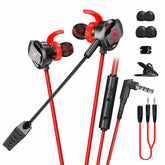 In-Ear Gaming Headset Dual Microphone Super Bass Headphone Active Noise Reduction with Detachable HD Long-Microphone
