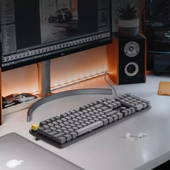 104 Keys Mechanical Keyboard USB Wired Hand Feeling System 6 Mode White Backlit Aluminum Alloy Panel Floating Keycaps Gaming Keyboard